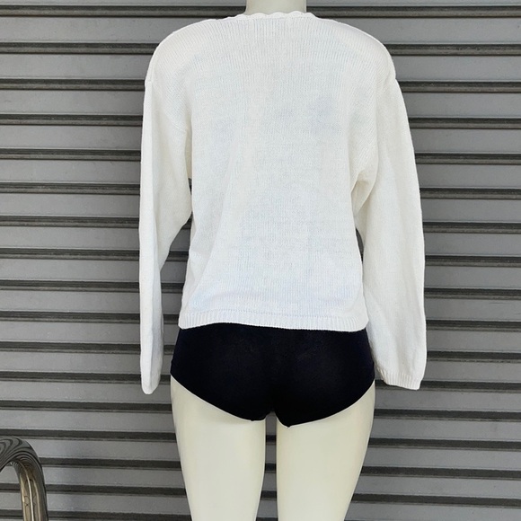 Vintage Dress Barn Beaded Long Sleeve White Christmas Cardigan Sweater Size M - Picture 2 of 8